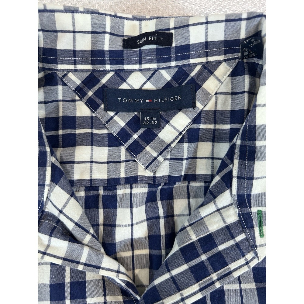 Tommy Hilfiger Mens M Blue Plaid Slim Fit Button Up Shirt 15.5 32/33 - Picture 6 of 7